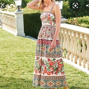 ANTONIO MELANI Natasha Pink Floral Tile Print Cotton Maxi Apron Nap Dress